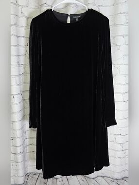 eileen fisher black lace dress EILEEN FISHER Black Crochet Lace Dress Sleeveless Silk Lined Midi Dress Sz. S